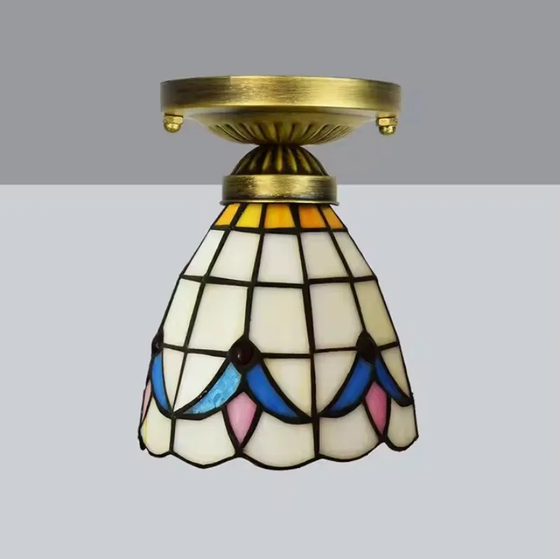 Round Led Ceiling Lamps Modern Design for Bedroom Staircase Light Simple Led Lighting Retro Baroque Glass Tiffany Ceiling Lamp