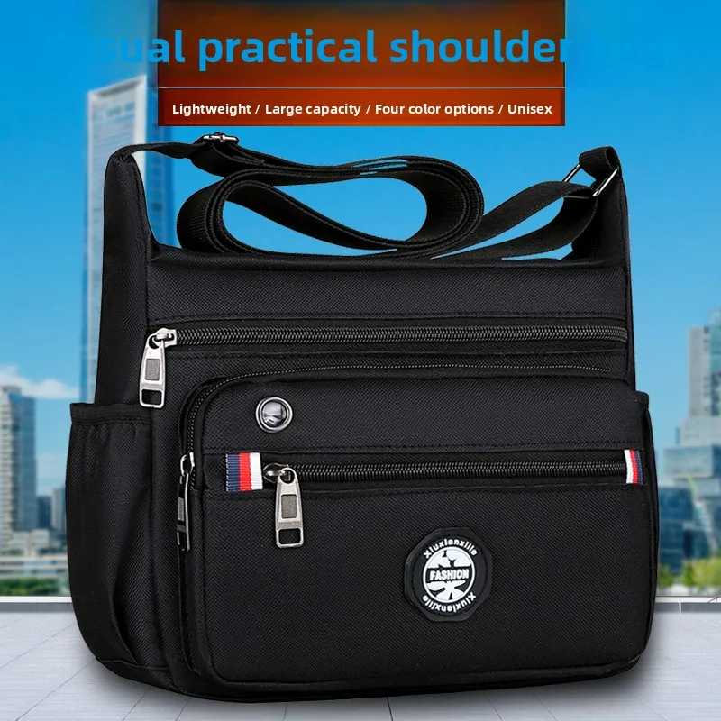 Large Capacity Men's Casual Shoulder Bag Multi-Pocket Crossbody Business Bag Tool Bag Nylon Material Zipper Closure Soft Handle
