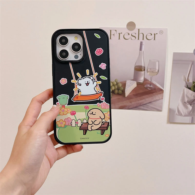 Cute Graffiti Playing Dog Black Frosted Phone Case Cover for IPhone 13 14 15 Pro Max Case for 15 Pro Max