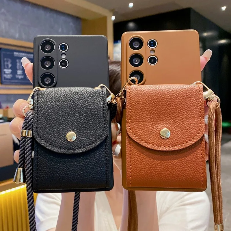 Multi Functional Card Case For Samsung Galaxy A56 A36 A16 A26 A06 A17 A55 A35 A15 S25 FE Wallet Crossbody Strap Lanyard Cover