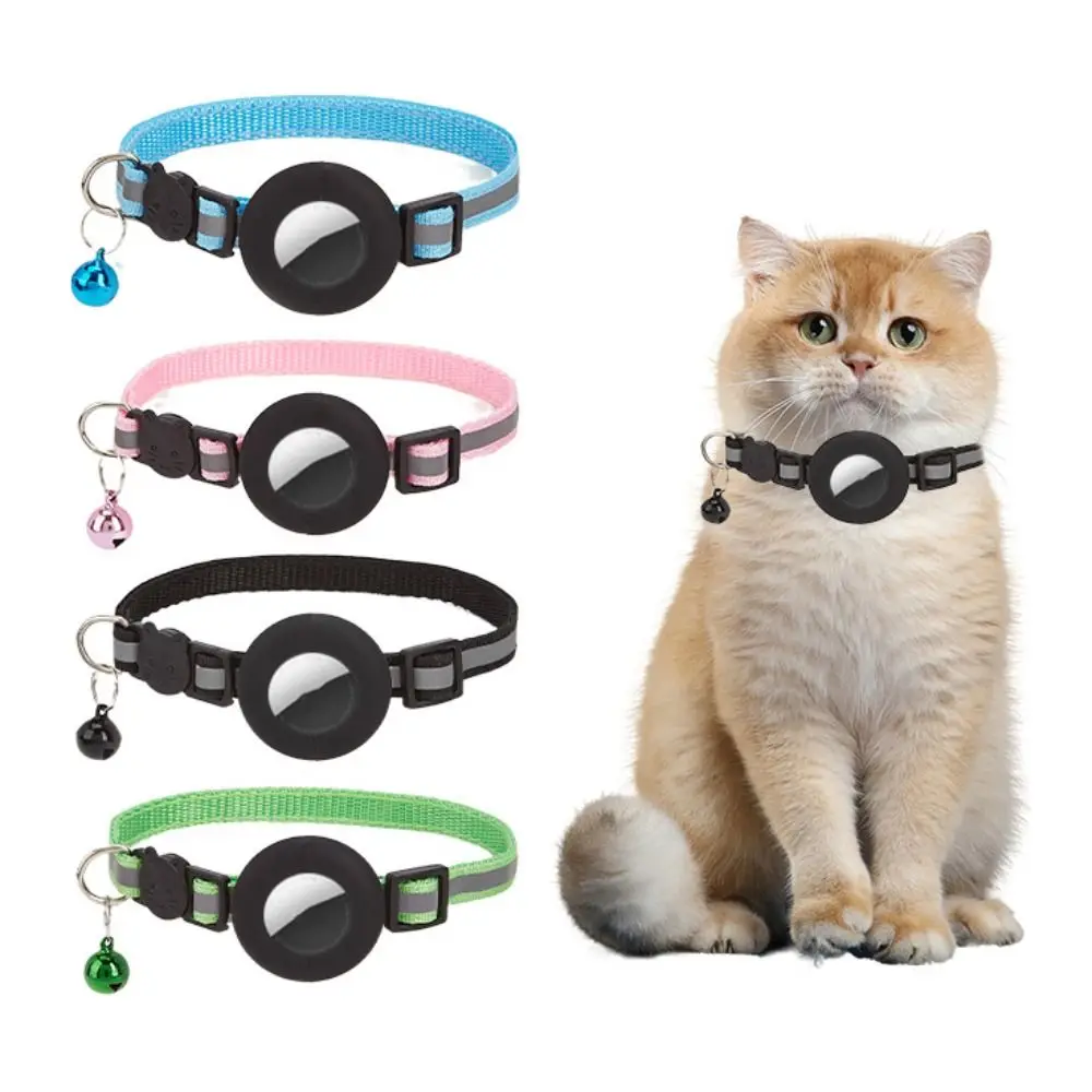 Adjustable Pet Collar with Reflective Strip Safety Button Cat Collar Anti-lost Wear-Resistant Pet Tracker Accessories for AirTag