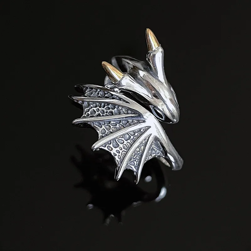 PANJBJ 925 Silve Wing Dragon Punk Ring für Frauen Mädchen Party Geschenk Retro Hiphop Mode Schmuck Dropshipping – Detail 10