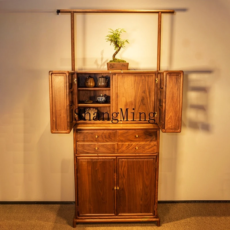 CL  solid wood modern Chinese simple tea room balcony cabinet rack storage cabinet