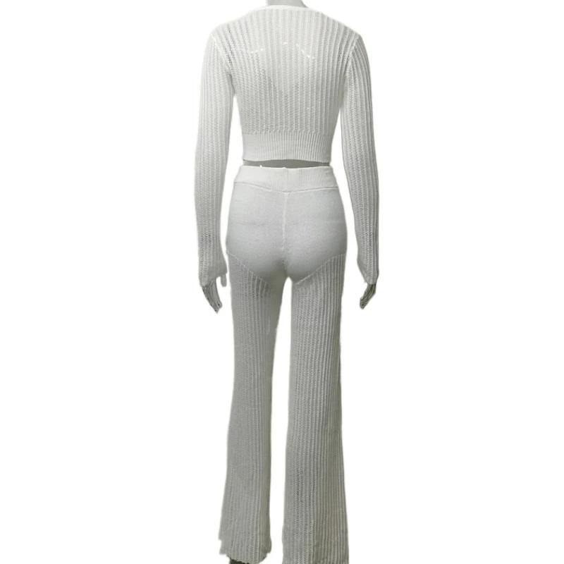 2026 여성 캐주얼 솔리드 컬러 홀로우 하이웨이스트 바지 봄 신상 니트 정장 출퇴근 정장 편안한 세트