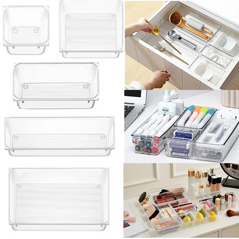 

Transparent Desk Drawer Organizers Makeup Box Clear Plastic Organizer Drawers Jewelry Box Dresser Office Kitchen Storage Gadget