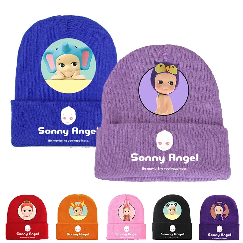 Sonny Angel Baby Knitted Hat Outdoor Riding Casual Brimless Kid Winter Warm Beanie Letter Cartoon Wool Bonnet  Infant Cap Beanie