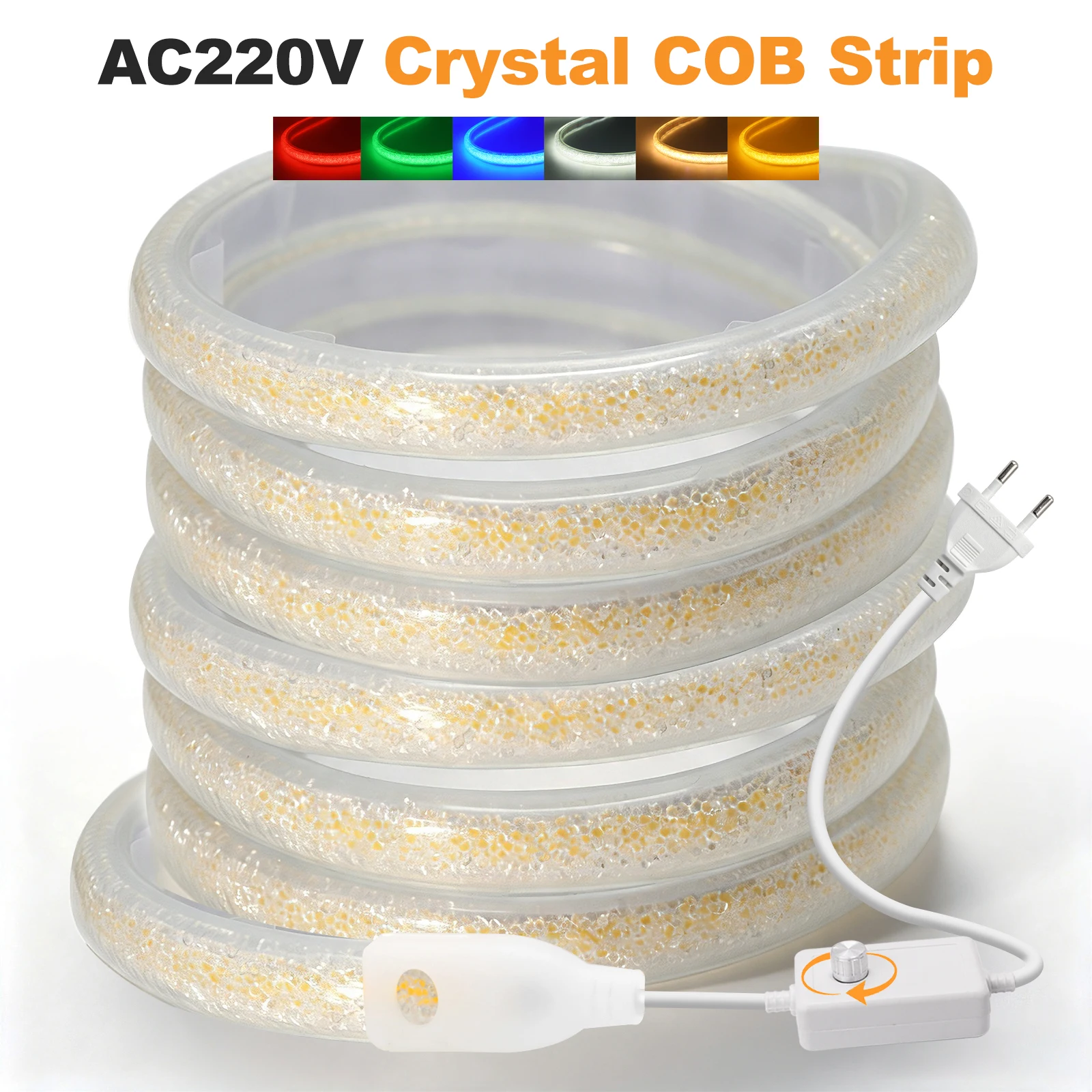 Luxury Crystal COB LED Strip Light 220V Dimmable Neon Sign Backlight 288LEDs/m Flex Adhesive Tape Rope EU/UK Power Plug Kit