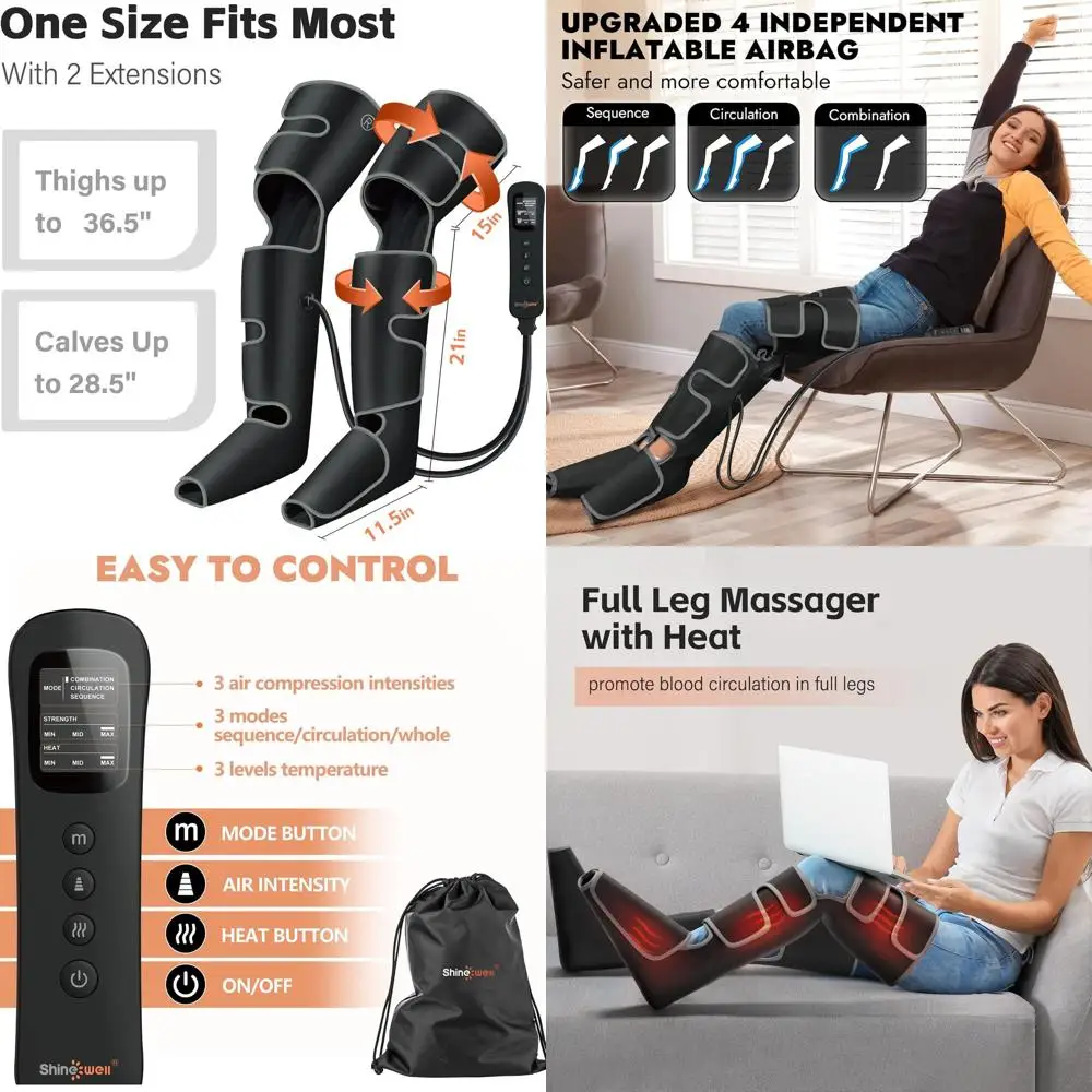 

Heat & Compression Leg Massager - 3 Heat Settings, 3 Modes, 3 Intensities for Improved Circulation & Pain Relief