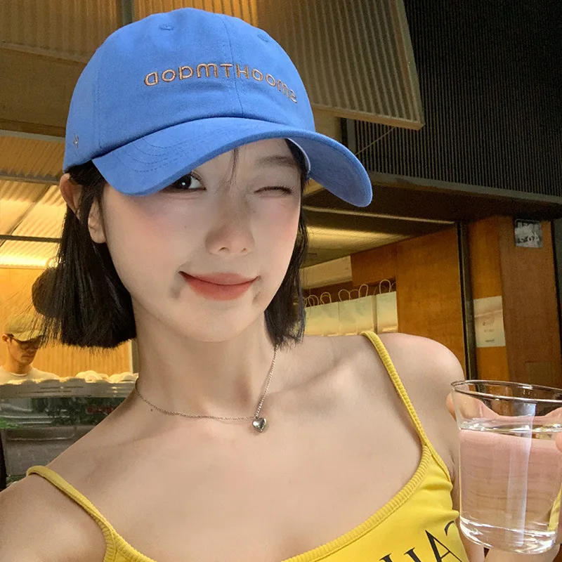 

Girl's Cap Sweet Cool Style New Korean Style Cap Trend Featuring Blue Baseball Caps With Letter Embroidery Spring Summer Hats