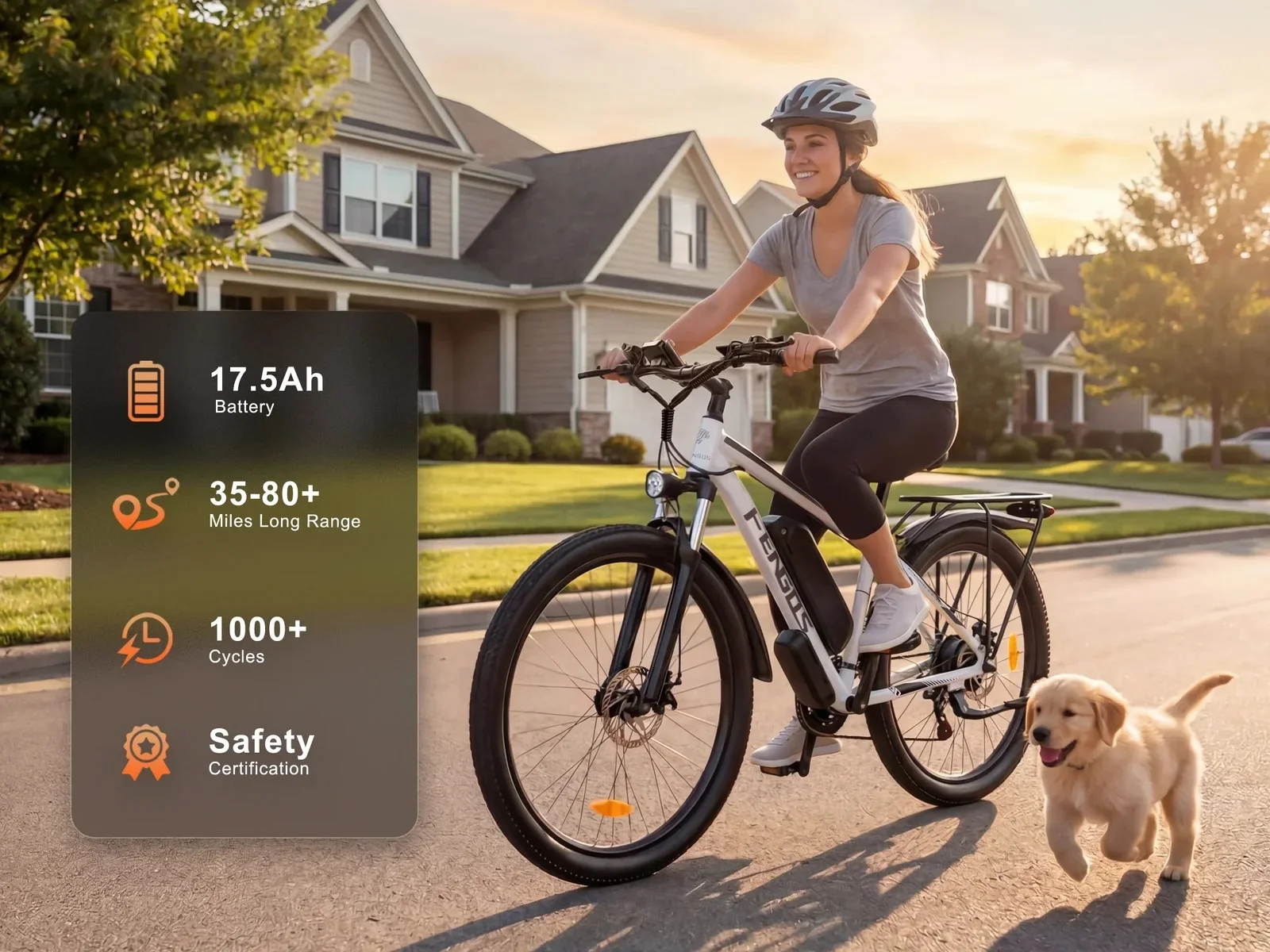 FENGQS 27.5" Electric Bike for Adults, 2000W Peak Power Motor Ebike, 35MPH 80Miles Electric Mountain Bike with 17.5AH Removable Battery-UL 2849, 21-Speed, White image 6