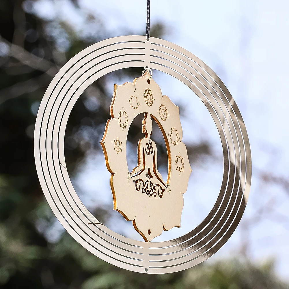Yoga Circle Wind Spinner Hanging 3D Sacred Meditation Kinetic Whirligigs Wind Chimes Catcher Pendant Garden Yard Art Decoration