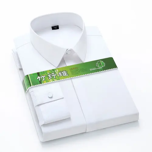 Camisa de fibra de bambú con botones ocultos para hombre, blusa de lujo de manga larga, camisas sociales elegantes formales antiarrugas elásticas ajustadas