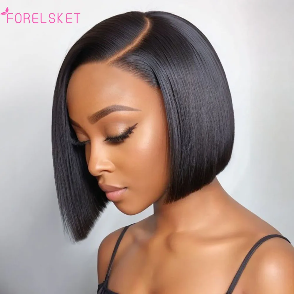 Short Bob Wig Bone Straight Bob Wig Lace Front Human Hair Wigs For Women Lace Frontal Wig  Wig Human Hair 180%