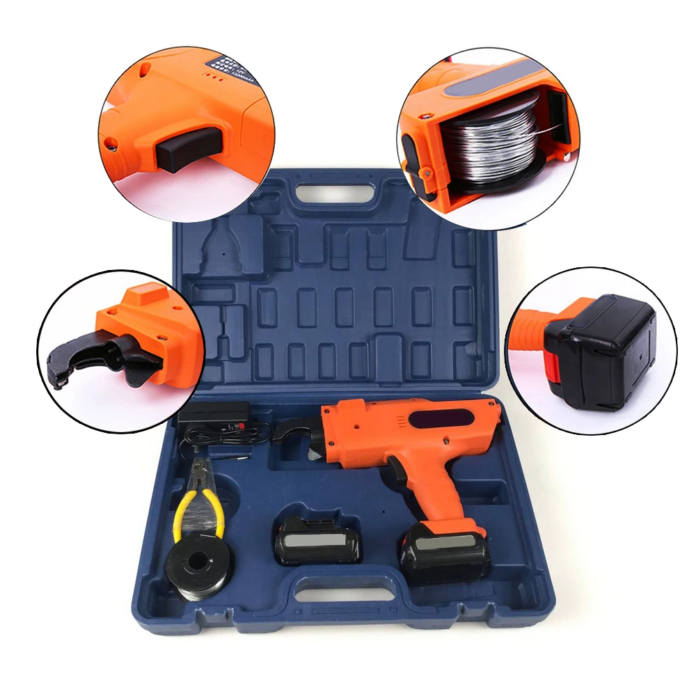 12V Rebar Tier Binding Machine Kit Box 3000mAh Automatic Rebar Tying Machine Cordless Wire Lithium Battery Rebars Binding Tools