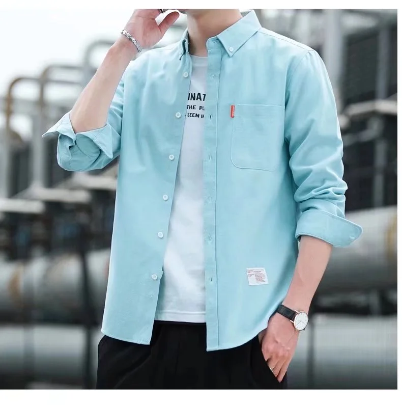 

Мужская солнцезащитная подставка Long Sve irt на пуговицах Crt, тканая тканая молодежная трендовая подставка без железа, всесезонная, чистый цвет