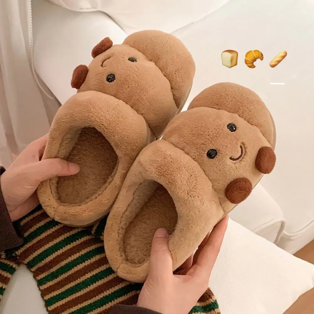 Women Brown Winter House Shoes Designer Home Use Unisex Men's Indoor Fur Slipper Funny Croissant Bread Fluffy Slippers