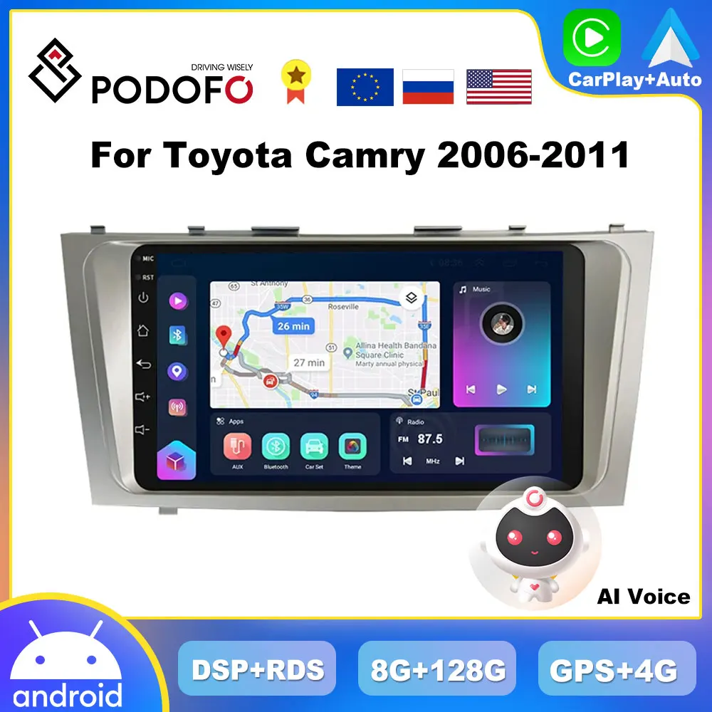 

Podofo CarPlay Android AutoRadio 4G For Toyota Camry 40 50 2006-2011 Car Intelligent System 2Din Multimedia Player RDS Head Unit