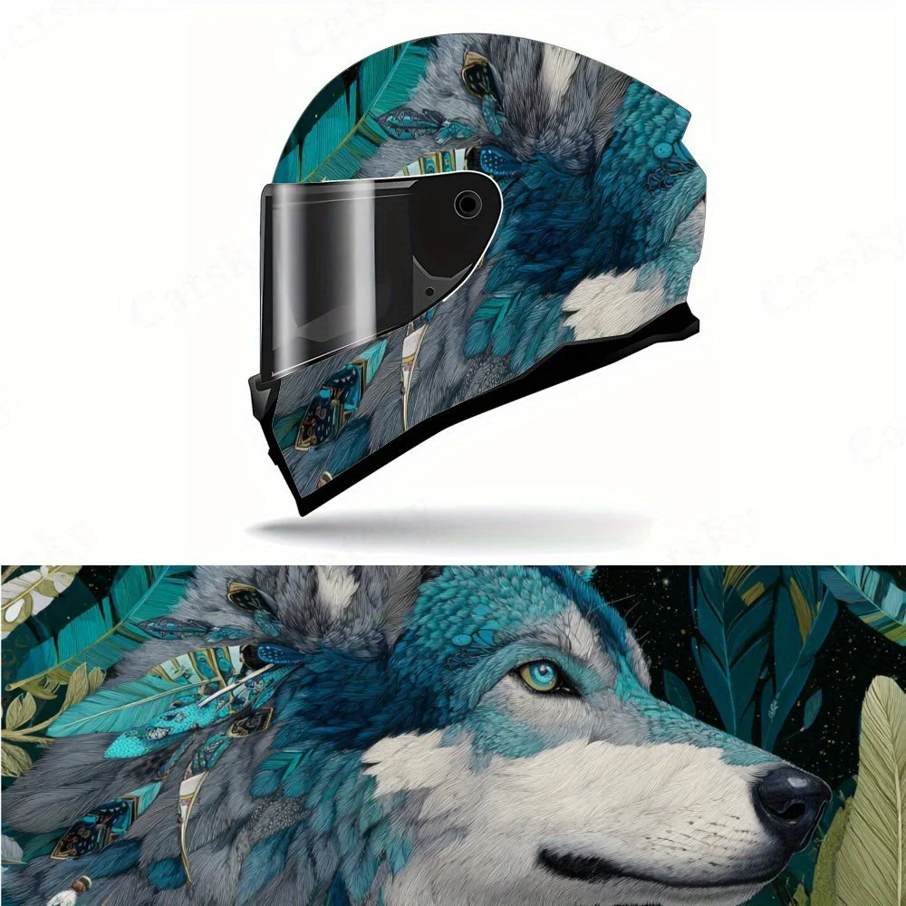 

Trendy Totem Wolf Personalized Modification PVC Motorcycle Helmet Vinyl Wrap, Self-Adhesive Waterproof Sticker, Anti-Scratch Dec