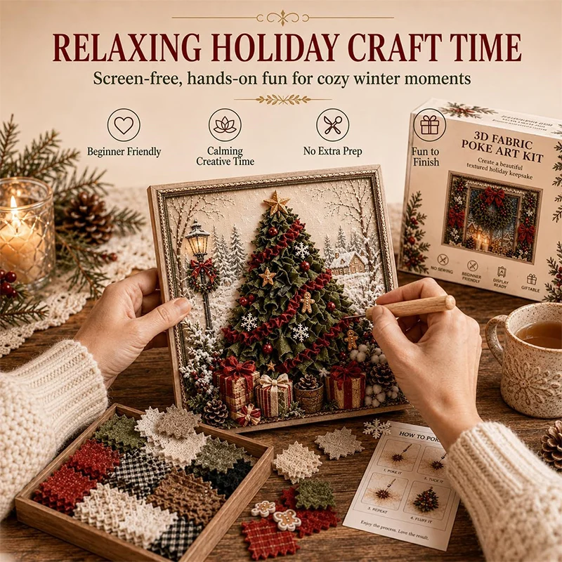 3D Weihnachts-Stoff-Poke-Art-Set, handgemachtes DIY-Stoff-Poke-Art-Set mit vorgeschnittenen Quadraten, Vintage-Handarbeit-Dekoration für Anfänger – Detail 3