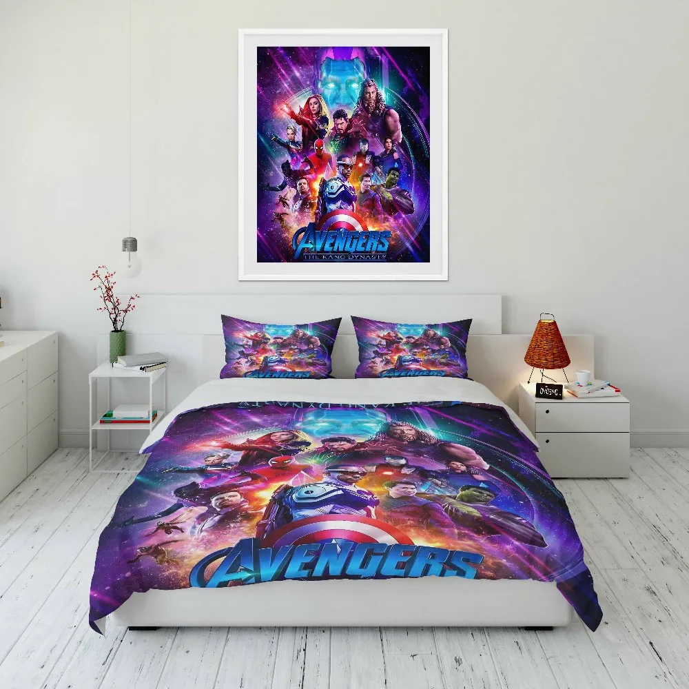 3PC Marvel The Avengers Printed Bedding Set Cartoon Anime Duvet Cover Comforter Pillowcase Boys Girls Children Adults King