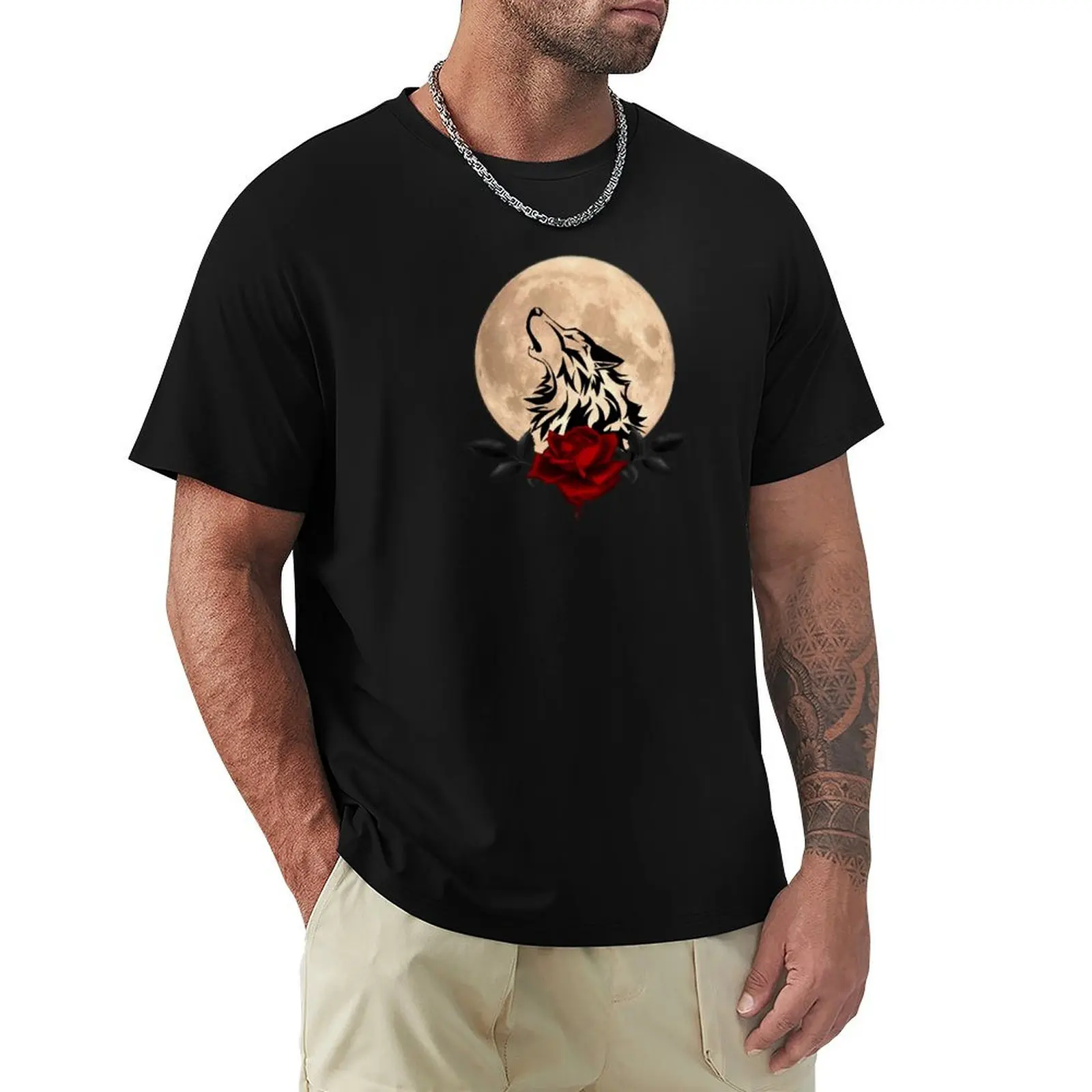 Wolf and bleeding rose T-Shirt High Quality Durable T-Shirt
