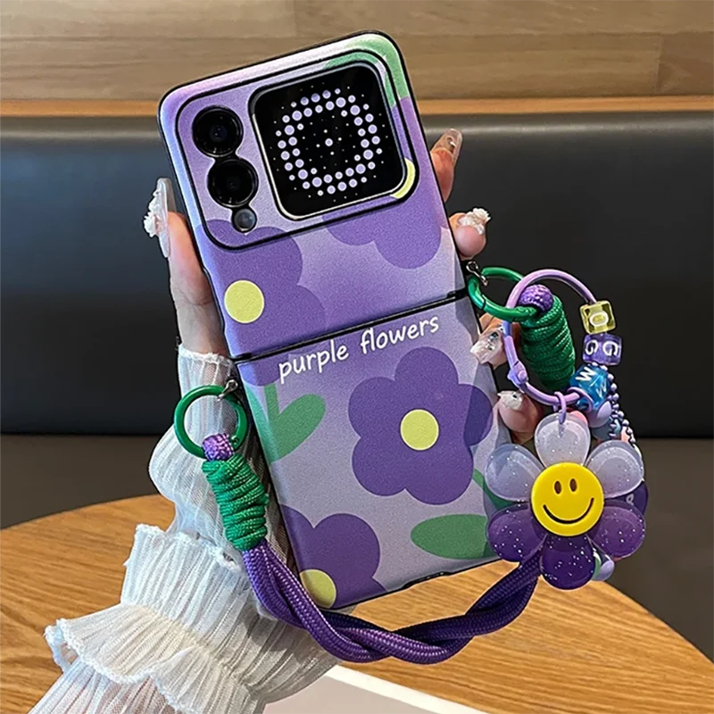 

For Huawei Nova flip Case cute Purple Smiling Sunflower Phone Case Kawaii Leather cover with hinge