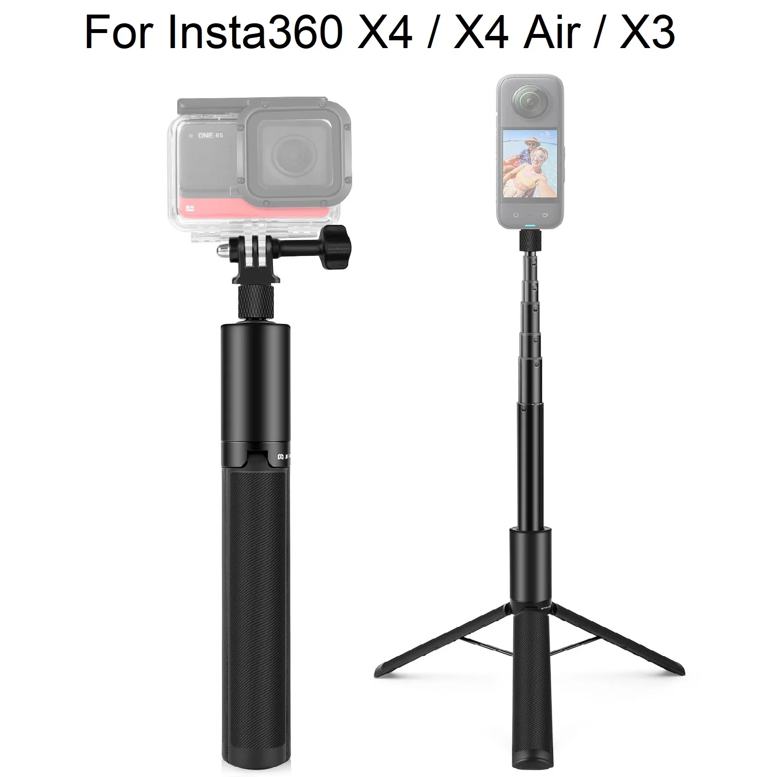 PULUZ 1.22m Retractable Invisible Selfie Stick with Tripod For Insta360 X4 Air X4 X3