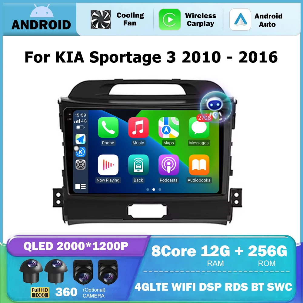 Android Auto For KIA Sportage 3 2010 - 2016 4G WIFI GPS Navigation Car Multimedia Video Player Radio Stereo BT DSP Touch Screen