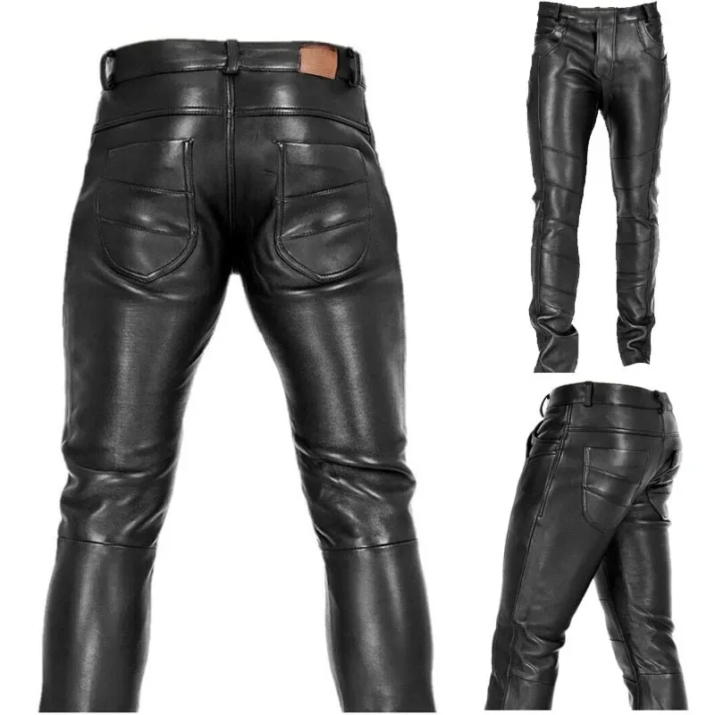 2026 New Men's Slim-fitting Leather Pants, Punk Pants, Autumn and Winter Leggings Black Leather Pants for Men