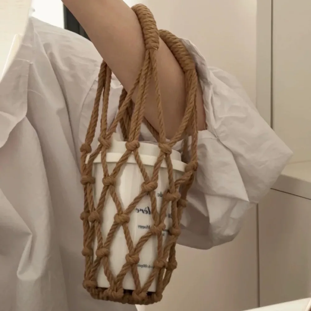 Portable Crochet Cup Holder Coffee Cup Bag Hollow Out Bottle Bag Mugs Bag Foldable Woven Net Water Bottle Bag Cup Cover view 4