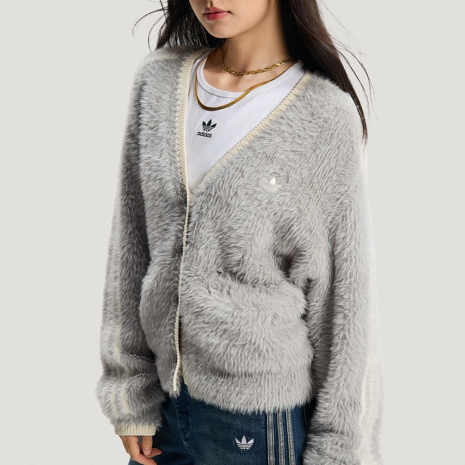 Veste en peluche Adidas Authentic Three Leaves pour femme, style décontracté du Nouvel An, KT3170