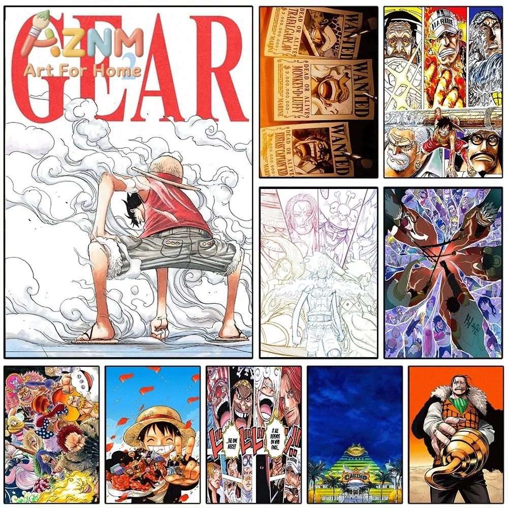 One Piece Luffy Gear 2 Manga Style Anime Frameless Canvas Wall Art Poster Home Bedroom Living Room Decor Art Print Wall Pictur