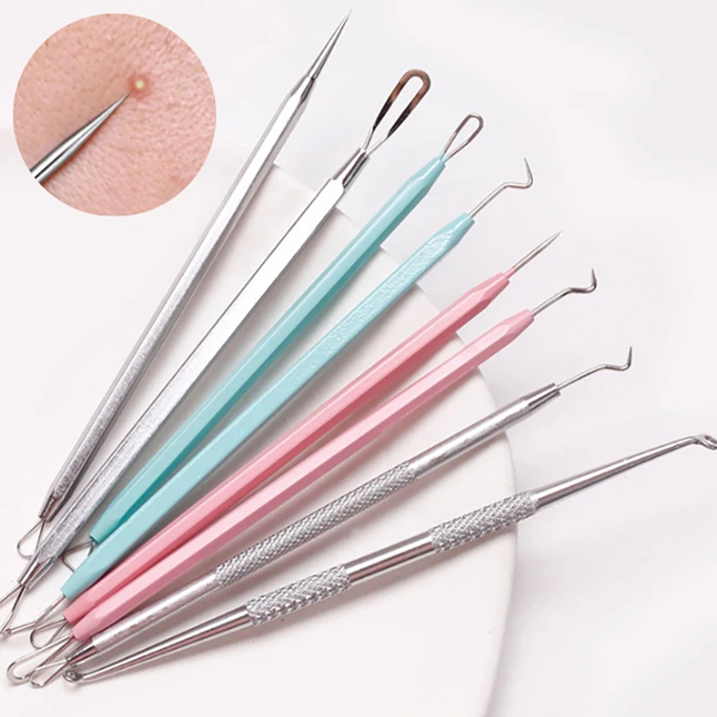 1set Stainless Steel Blackhead Remover Extraction Pimple Comedone Acne Extractor Whitehead Blemish Popper Kit