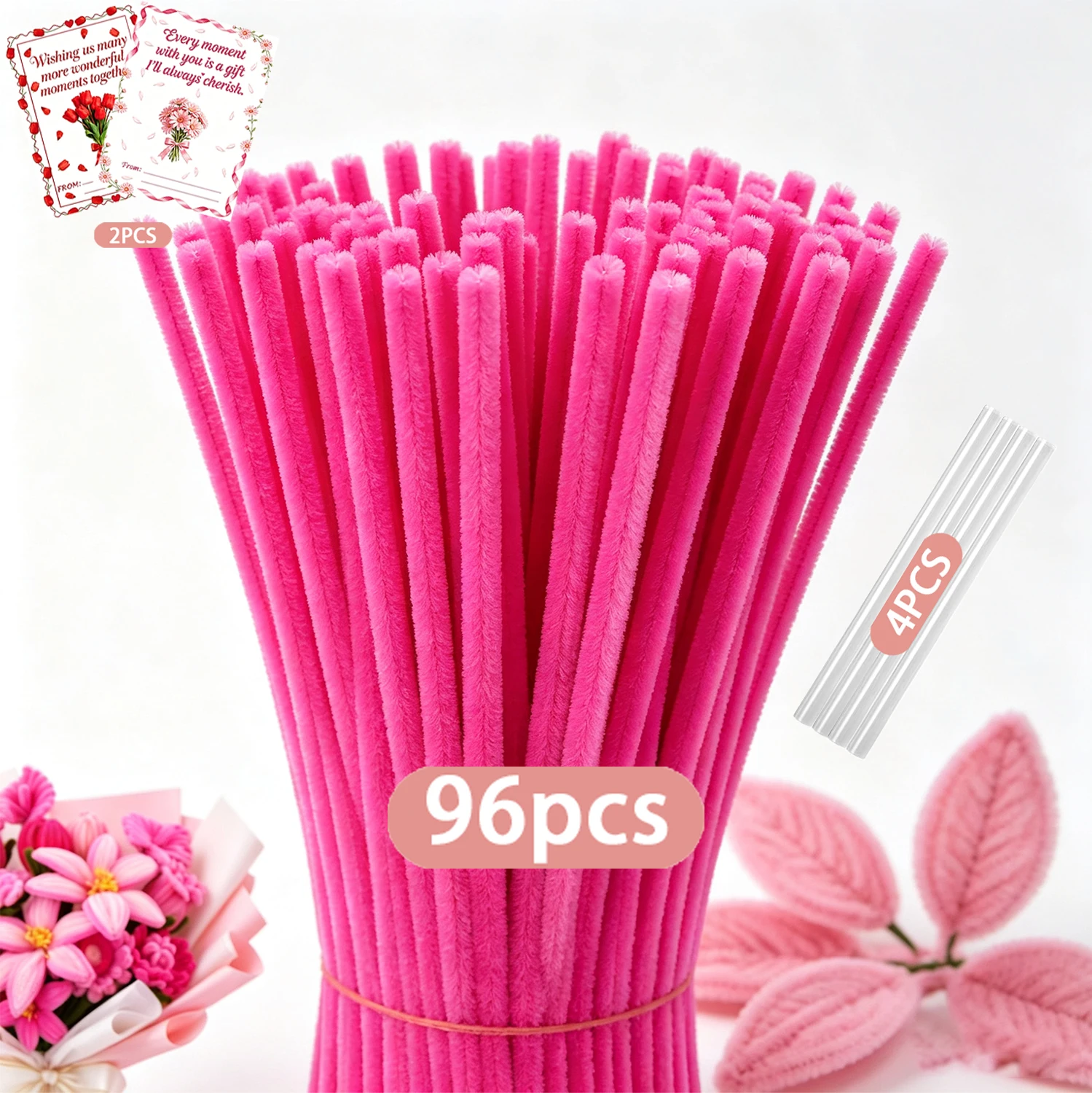 102/434/755 Pcs Soft‑Pink Pipe Cleaner Flower Bouquet Set, Chenille Sticks For Wedding Layout, Party & Home Accent Decor