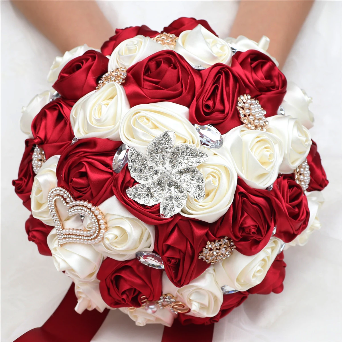 

Many Color Big Wedding Diamond Bouquet de Mariage Accessories Bride and Bridesmaid Hand Flowers Satin Rose Bridal Bouquet W373B