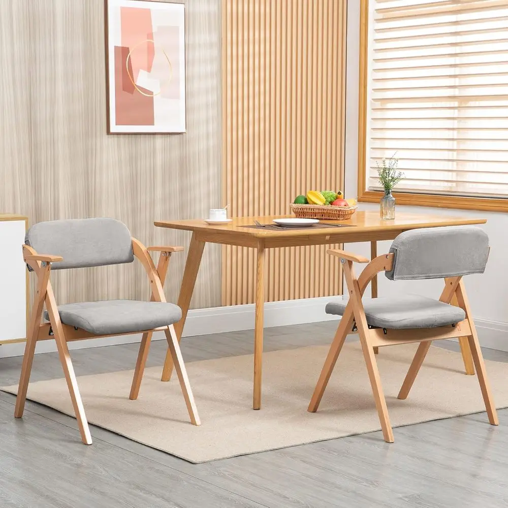 Stackable Wooden Dining Chair with Padded Seats Set of 2, Gray for Kitchen, Office, Wedding, Party