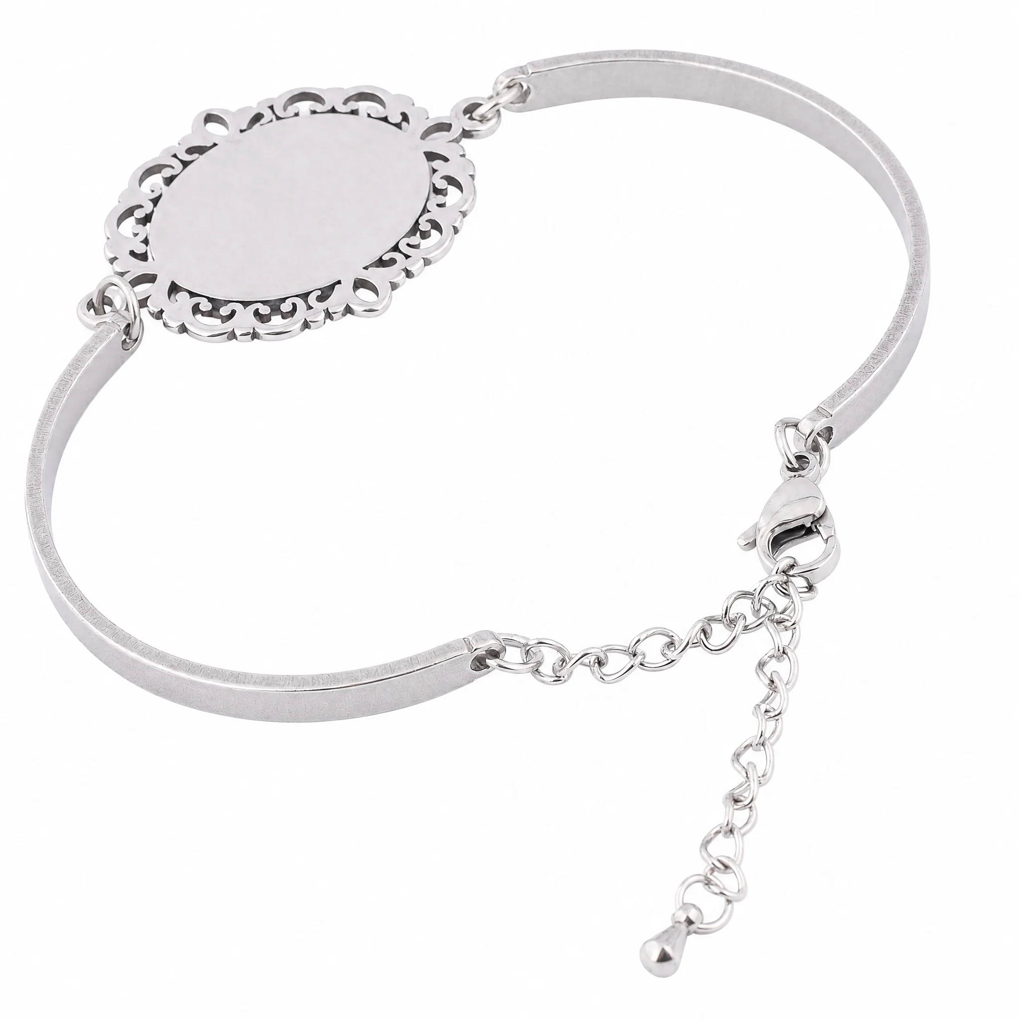 3pcs Stainless Steel Fit 13x18mm Oval  Floral Cabochon Bracelet Base Setting Blanks Diy Cuff Braclets Bezel Findings view 2