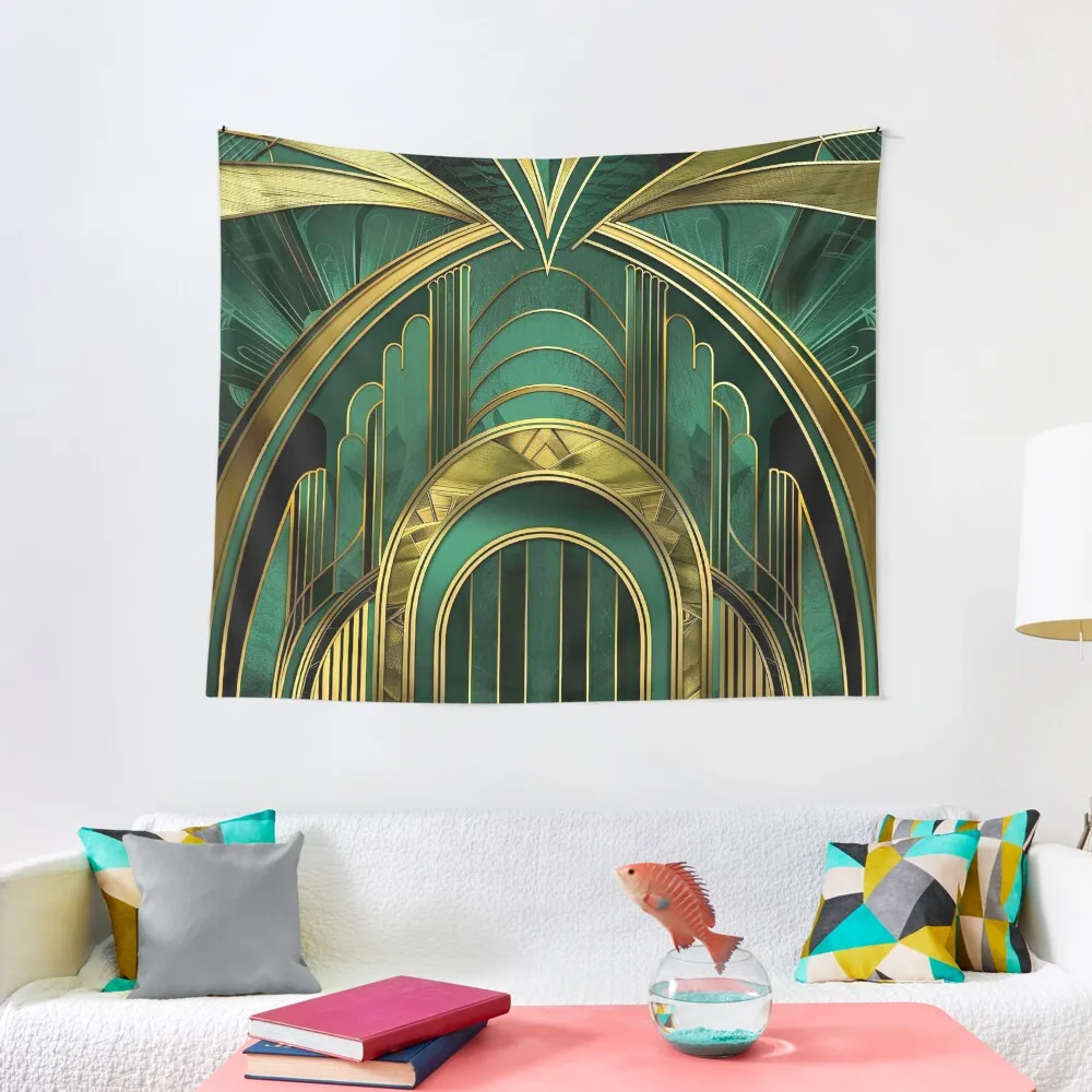 Gatsby Glamour Dark Green Gold Vintage Inspired Pattern Tapestry Room Aesthetic Decor Home Decorations House Decor Tapestry