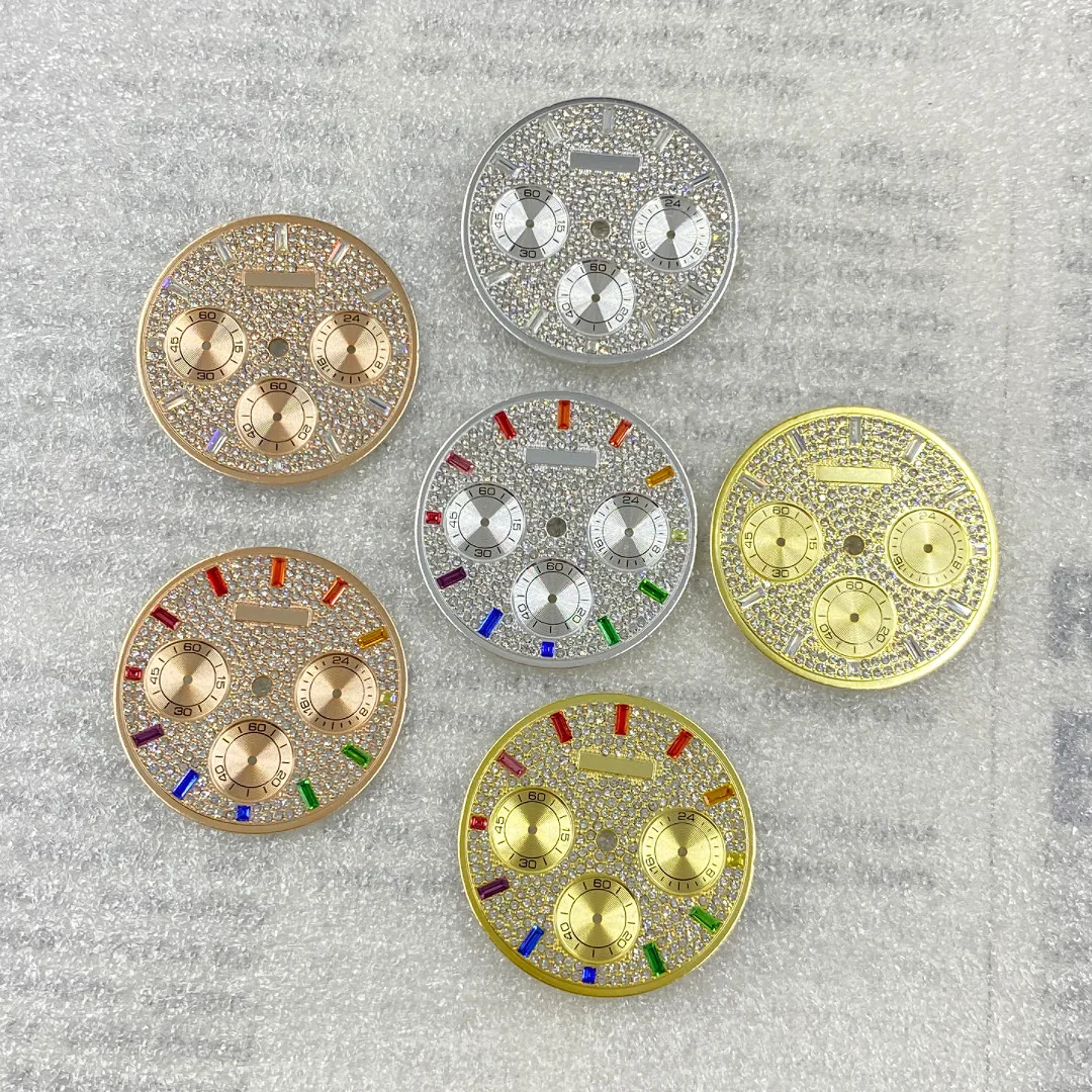 

Новый многофункциональный хронограф с радужным бриллиантовым циферблатом 29,5 мм, подходящий для кварцевого механизма VK63