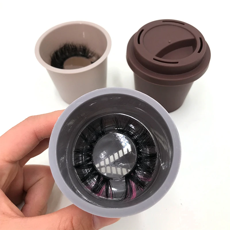 Private Label 3D Mink Eyelash Custom Lash box Pink Coffee Cups Lash Packaging without Lashes