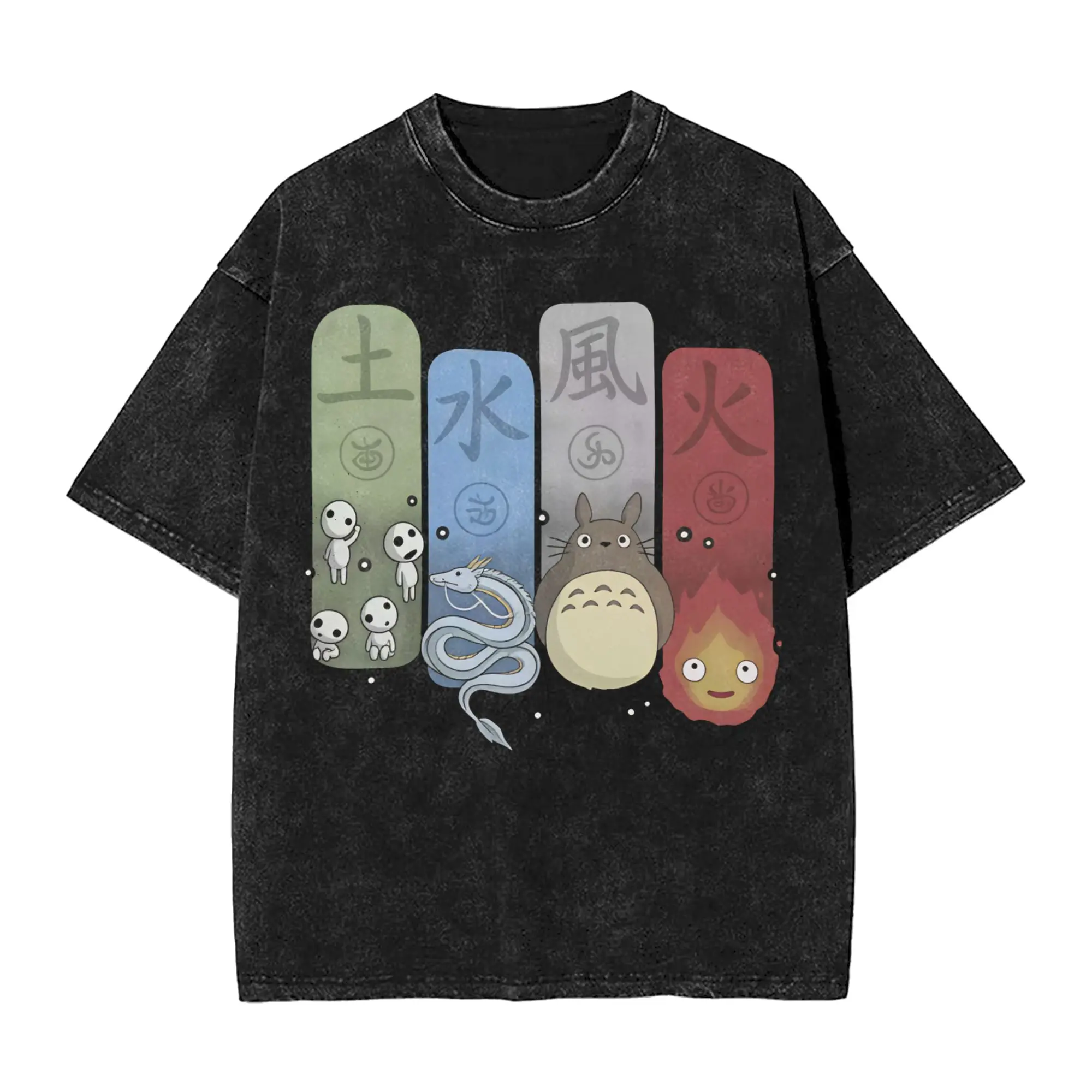 Fashion Miyazakis Hayaos Elemental T-Shirt for Men Round Collar Pure Cotton Washed T Shirt  Short Sleeve Tees New Arrival Tops