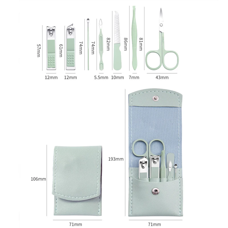 7Pcs/set Manicure Set Stainless Steel Nail Art Clipper Cuticle Nipper Scissor Grooming Tools With PU Leather Portable Bag