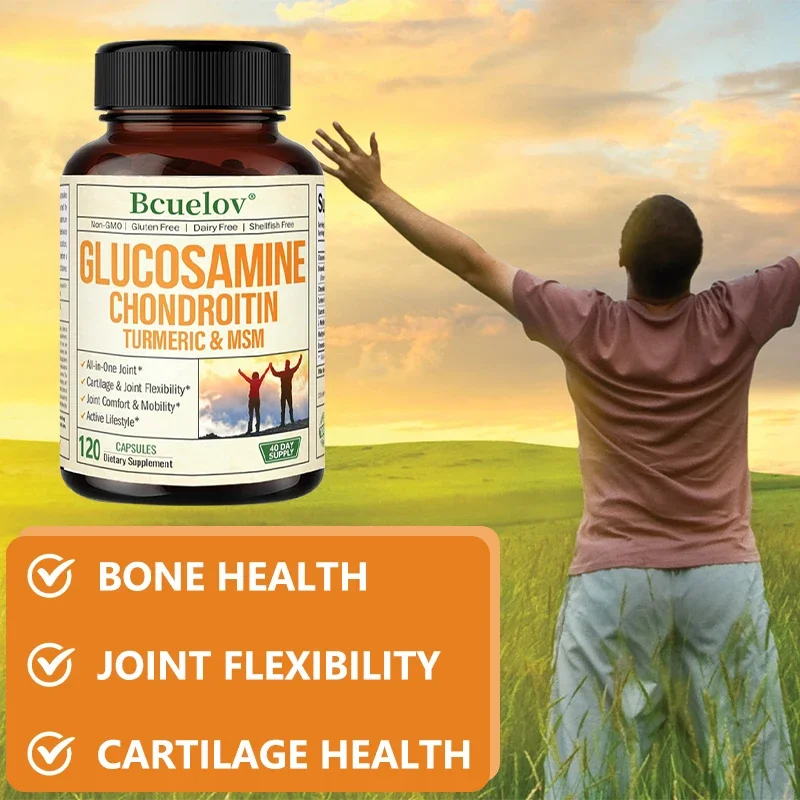 Glucosamine Chondroitin Turmeric MSM - Shellfish Free Joint Health Supplement - For Joint, Cartilage, Bone Density Health