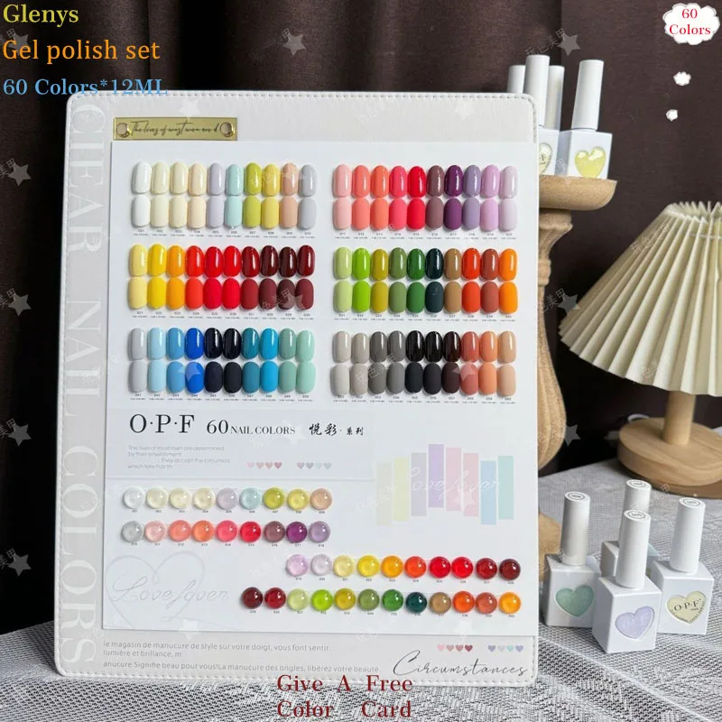 Glenys 60 color nail polish glue popular semi permanent immersion gel color card UV LED nail salon art varnish set
