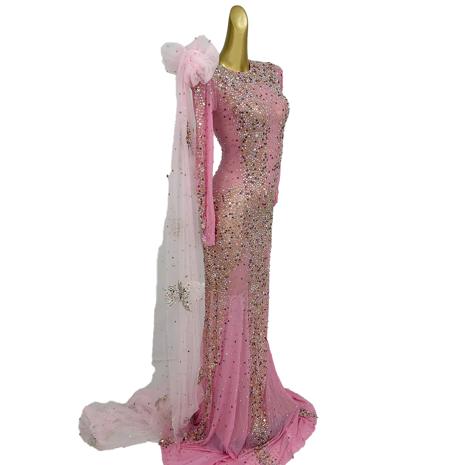 Shining Sequins Mermaid Prom Dresses Illusion Long Sleeves Evening Dress for African Women Formal Vestidos Party Gowns Shacha