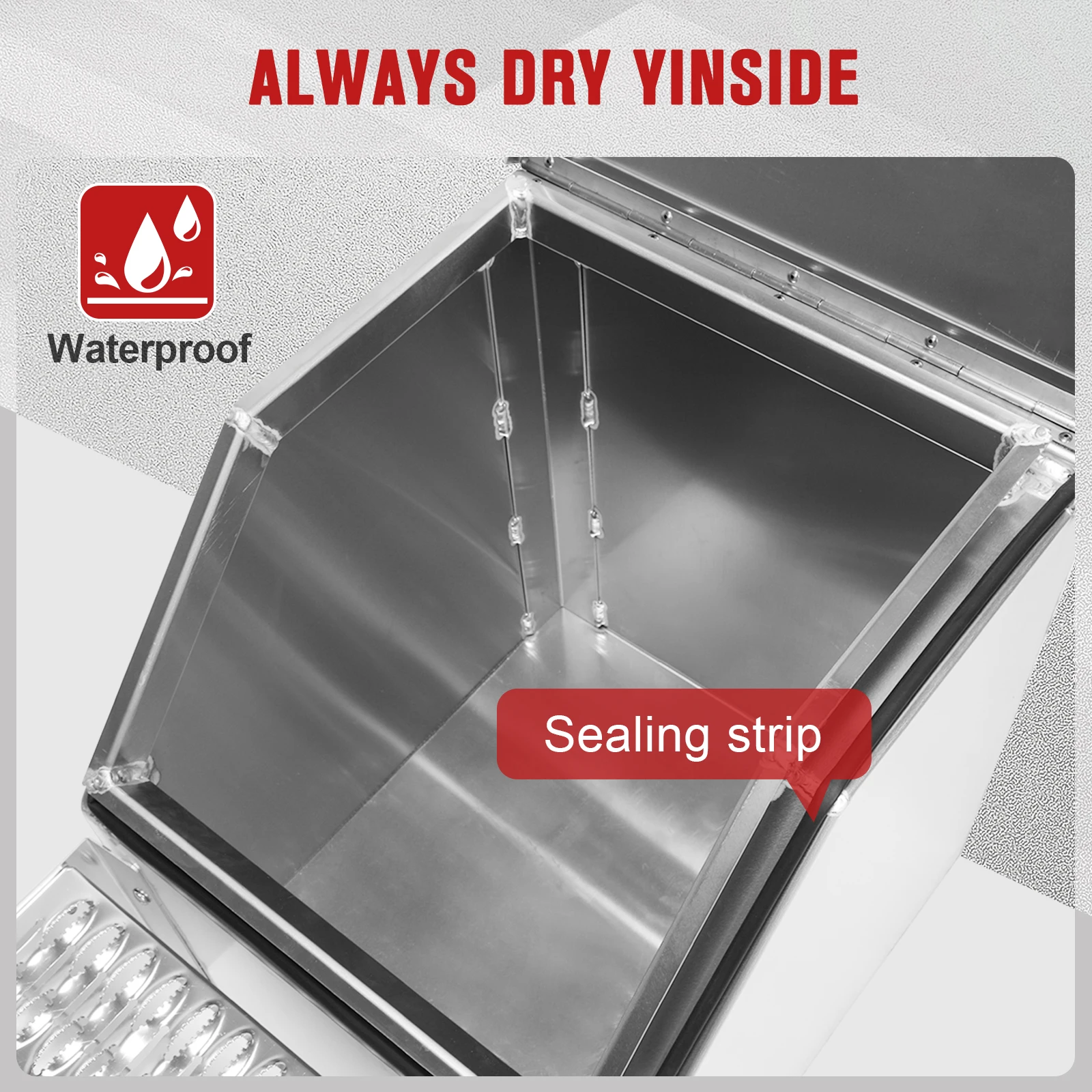 

18in Aluminum Semi Truck Side Storage Saddle Step Box 17.99x27.99x25inch Step Tool Box for Semi Trailer Truck Frame Step Fit