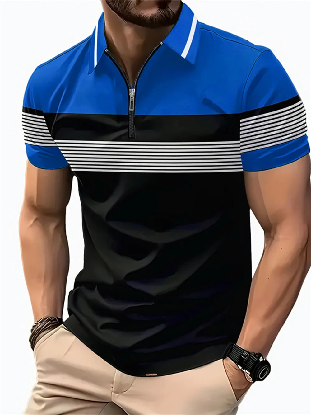 6xl plus size roupas masculinas listrado moda polos camisetas verão 3d impresso rua tendência masculino zíper polo t camisa casual topos