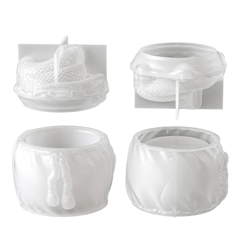 Two-Part Lidded Container Mold with Snake and Drawstring Bag for DIY Resin Crafts, Decorative Storage, and E0BF