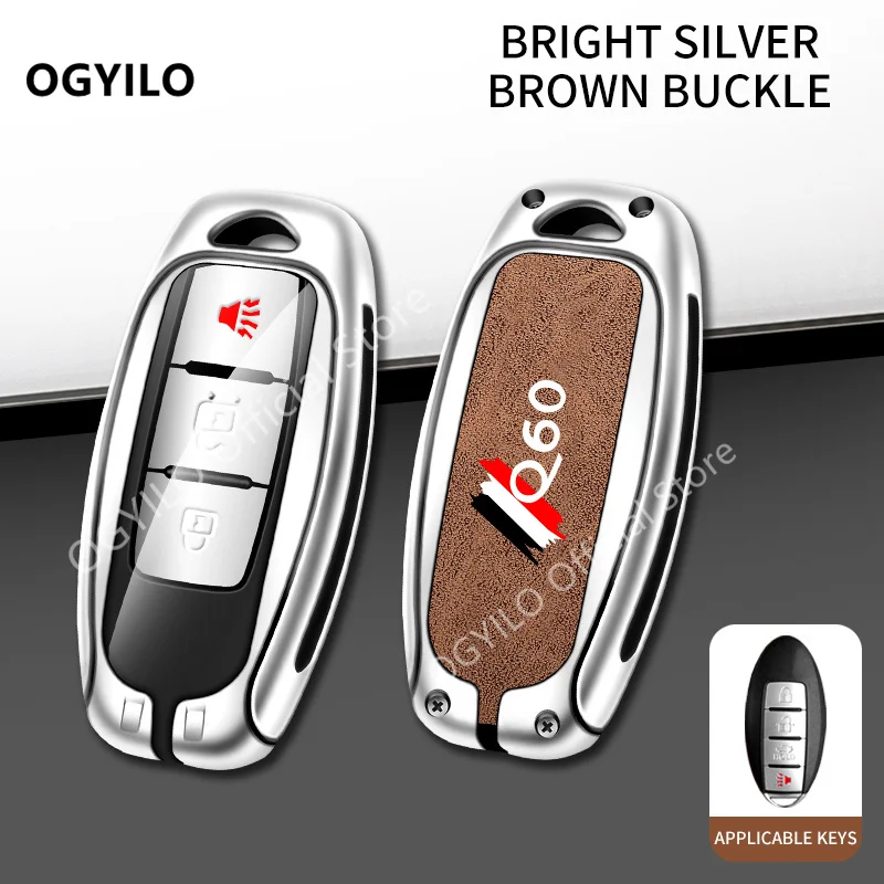 Zinc Alloy+Leather Key Case For Infiniti Q60 A 3/4 buttons G37 JX35 FX50 M56 QX50 QX60 QX80 Car key Protect Bag Cover