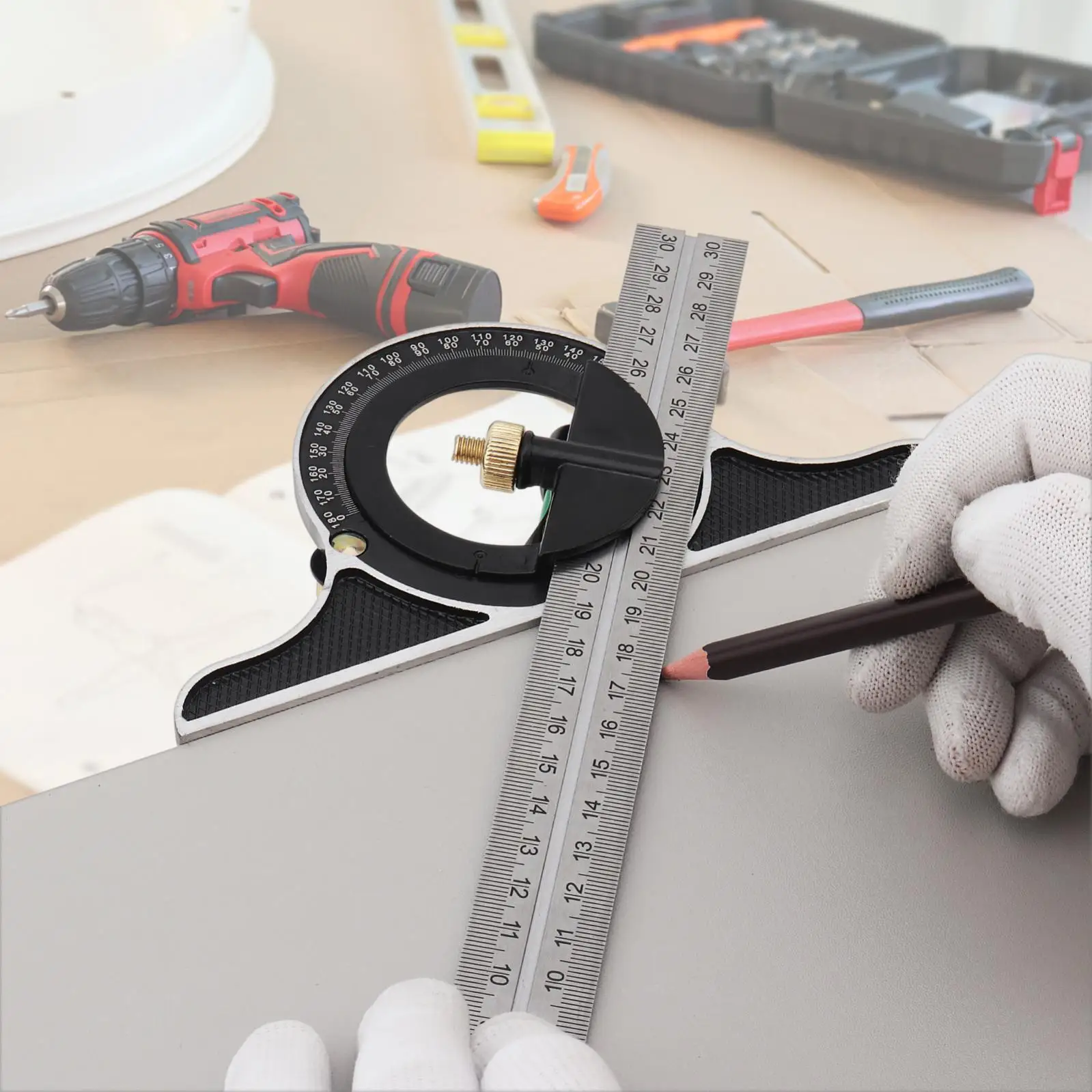 300mm Multifunction Combination Square Ruler Protractor Stainless Steel Woodworking Tools Adjustable 90 Degree Angle Ruler